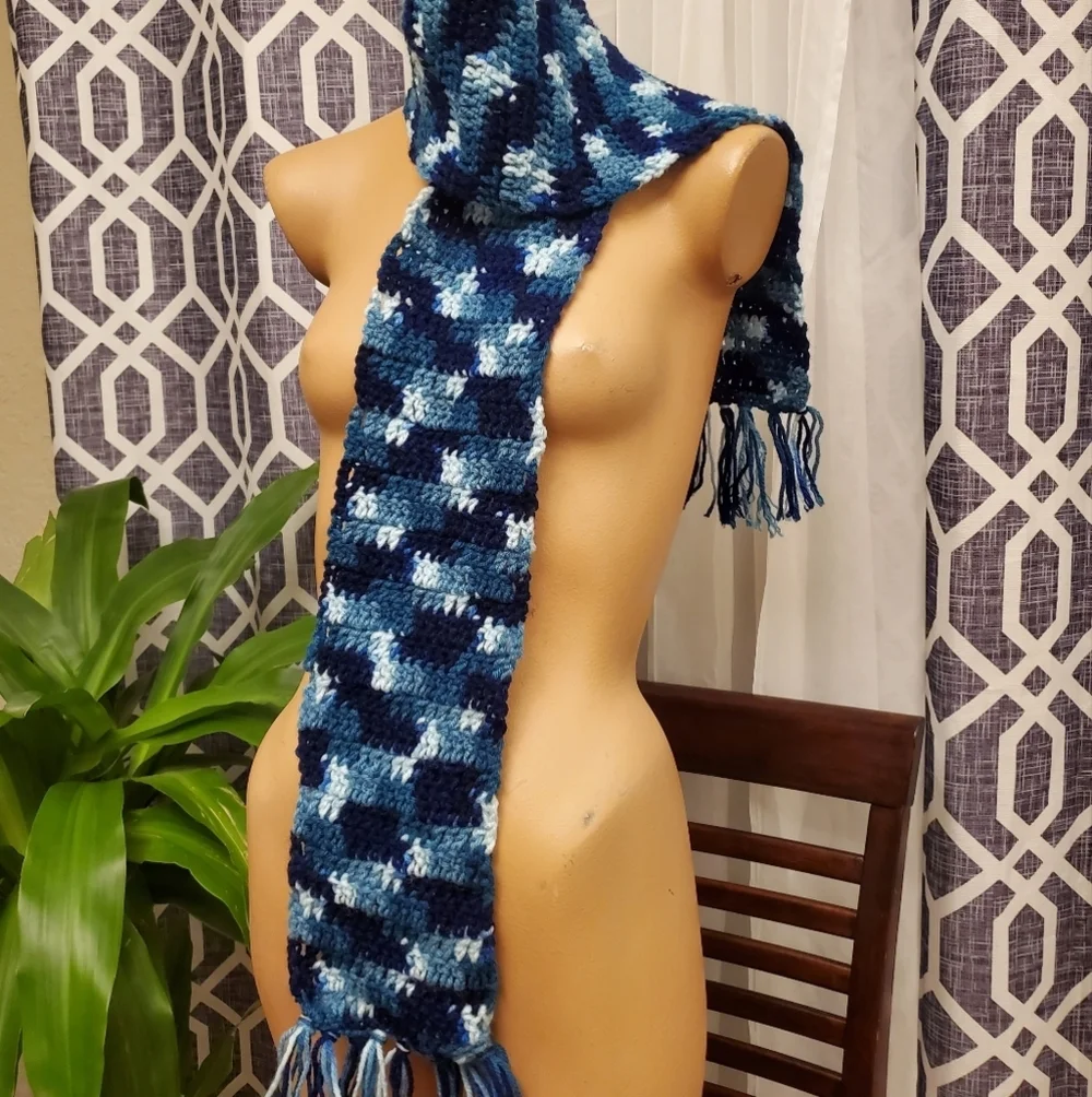 Handmade Knitted Scarf Multi-color Blue